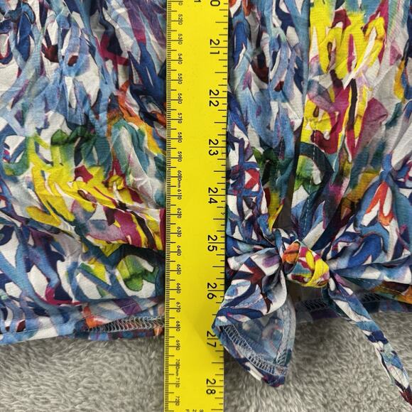 SNOSKINS Top Womens XL Blue Stretch Tie Hem V- Neck Elbow Sleeve Art to Wear - Picture 11 of 13